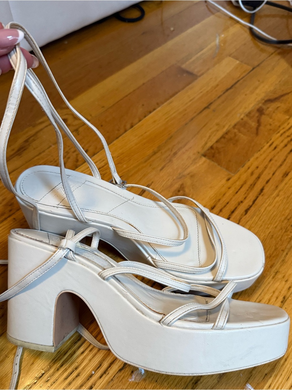 Zara White Strappy Platform Block-Heel Sandals